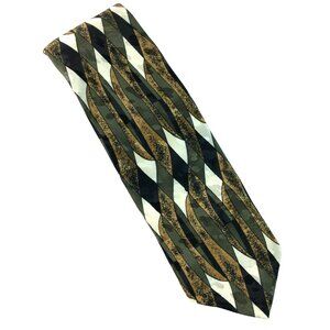 Gianno Dress Tie Mens Necktie Black Gold Geometric Pattern u